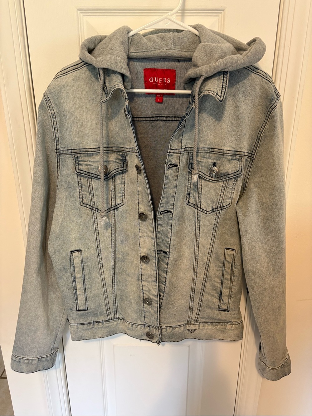 GUESS Light Gray Hooded Denim Jacket